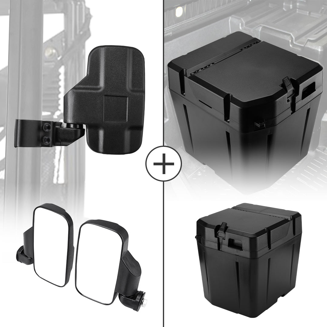 Adjustable Side Mirrors & Under Seat Storage Box for Polaris Ranger